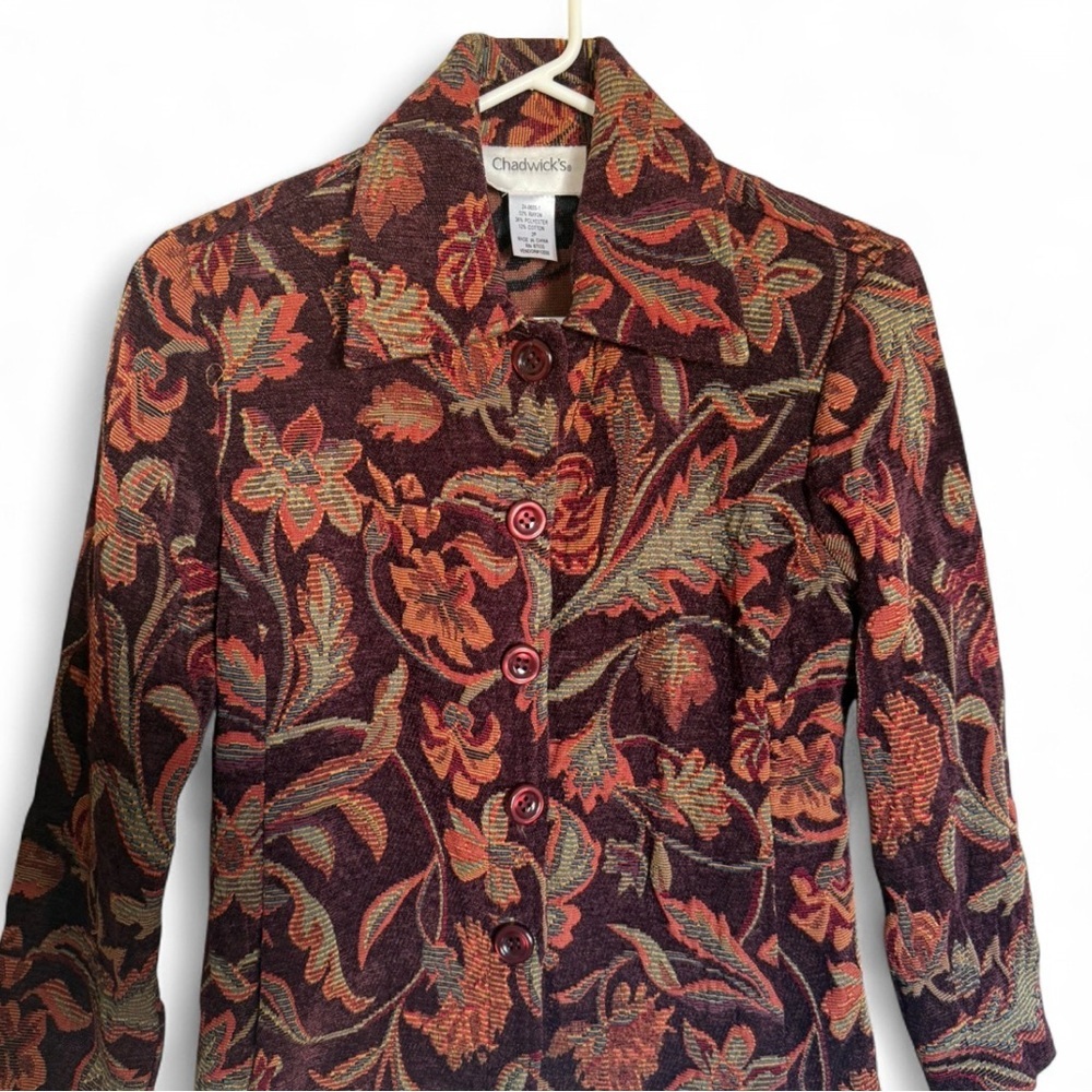 Vintage Women’s 2P Boho Whimsical Warm Colored Florals Tapestry Blazer Jacket